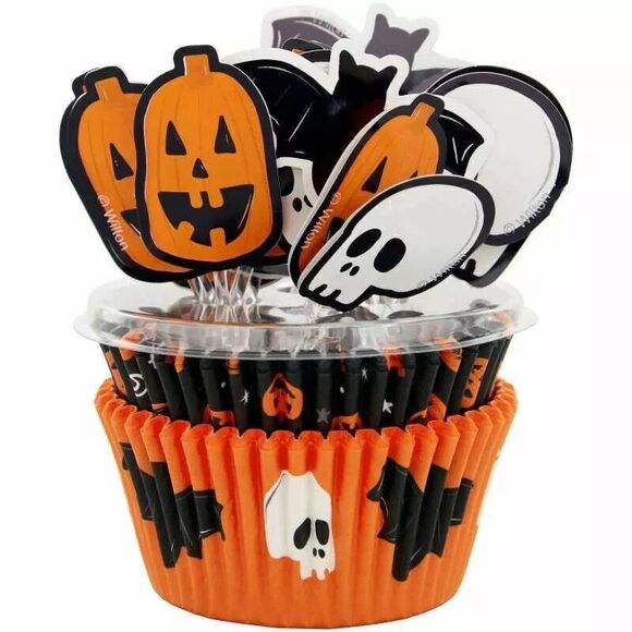 Skull Bat and Pumpkin Cupcake Kit 72-Piece with 48-Cups and 24-Picks by Wilton - Picture 2 of 9